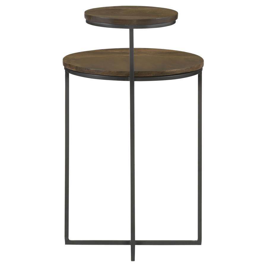 Yael - Round Mango Wood Accent Side Table - Natural And Gunmetal by CoasterEssence | Bel Furniture