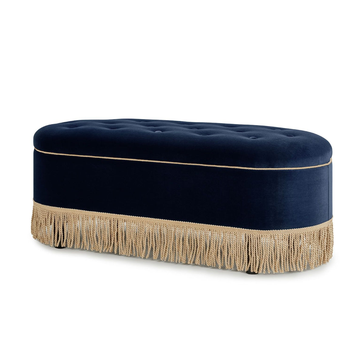 Melinda - Oval Tufted Bullion Fringe Storage Bench