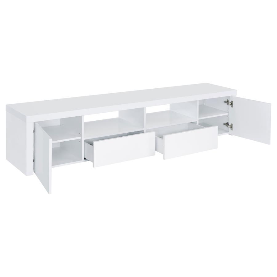 Jude - 2 Door Engineered Wood TV Stand - High Gloss White by Coaster Fine Furniture | Bel Furniture