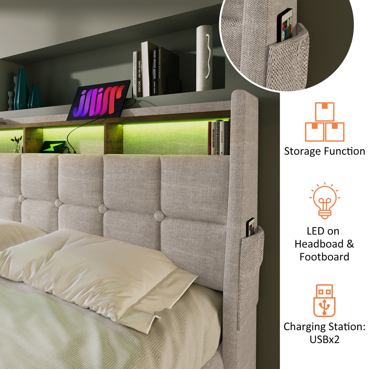 Upholstered Platform Bed With A Hydraulic Storage System, LED And USB Charging (Without Mattress)