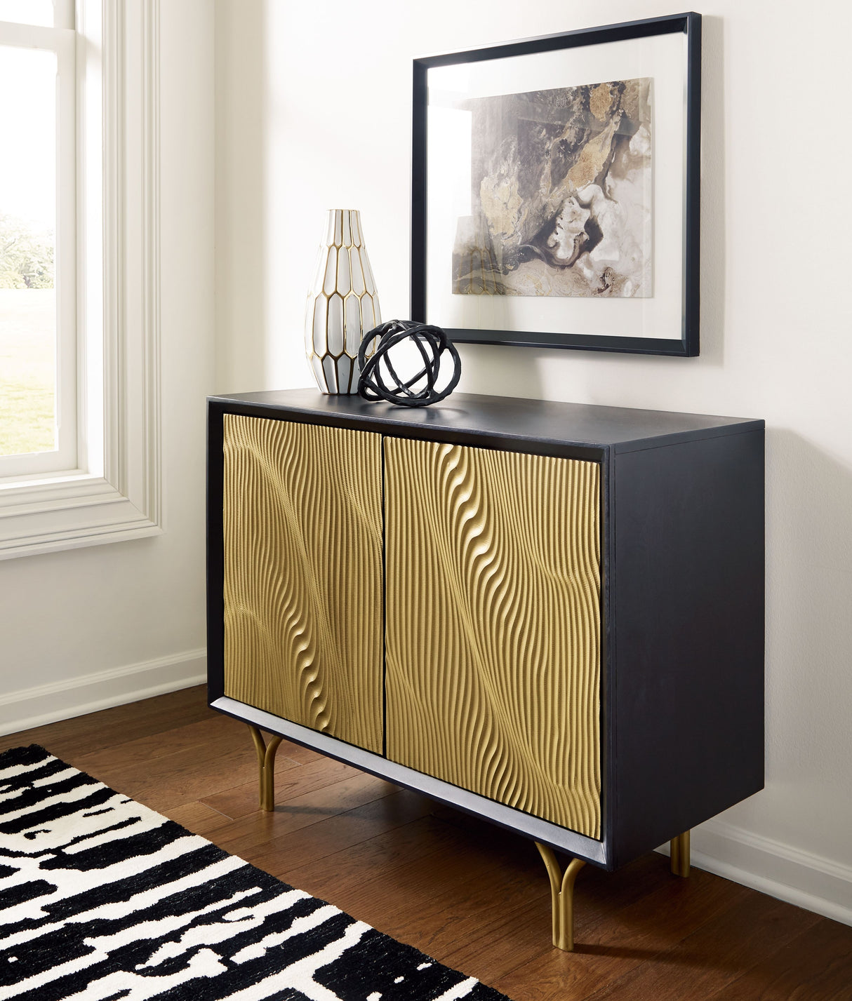Tayner - Black / Gold Finish - Accent Cabinet by Signature Design by Ashley® | Bel Furniture