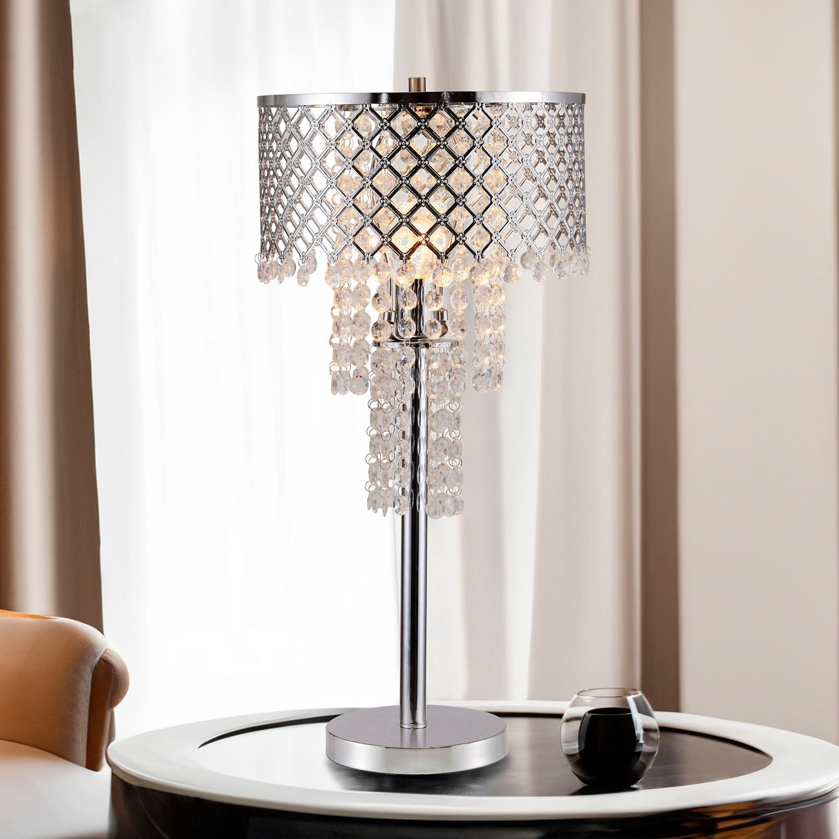 Crystal On Mesh - Table Lamp - Chrome by Crown Mark | Bel Furniture