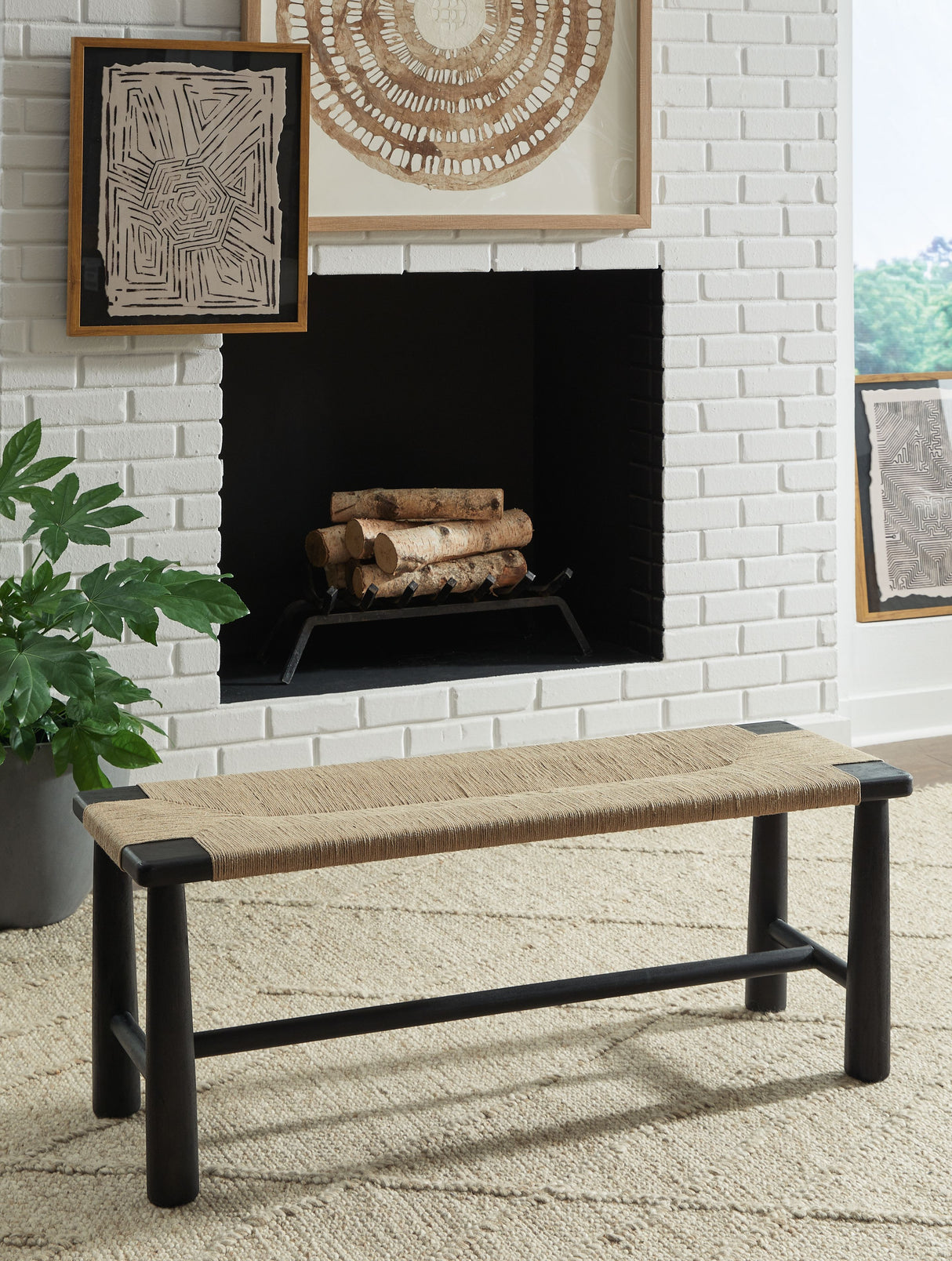 Acerman - Black / Natural - Accent Bench by Signature Design by Ashley® | Bel Furniture