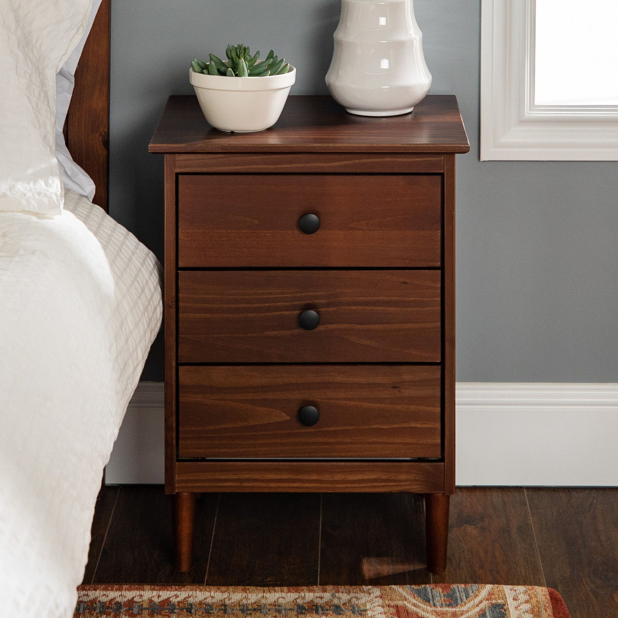 Classic 3 Drawer Solid Wood Nightstand by Walker Edison | Bel Furniture