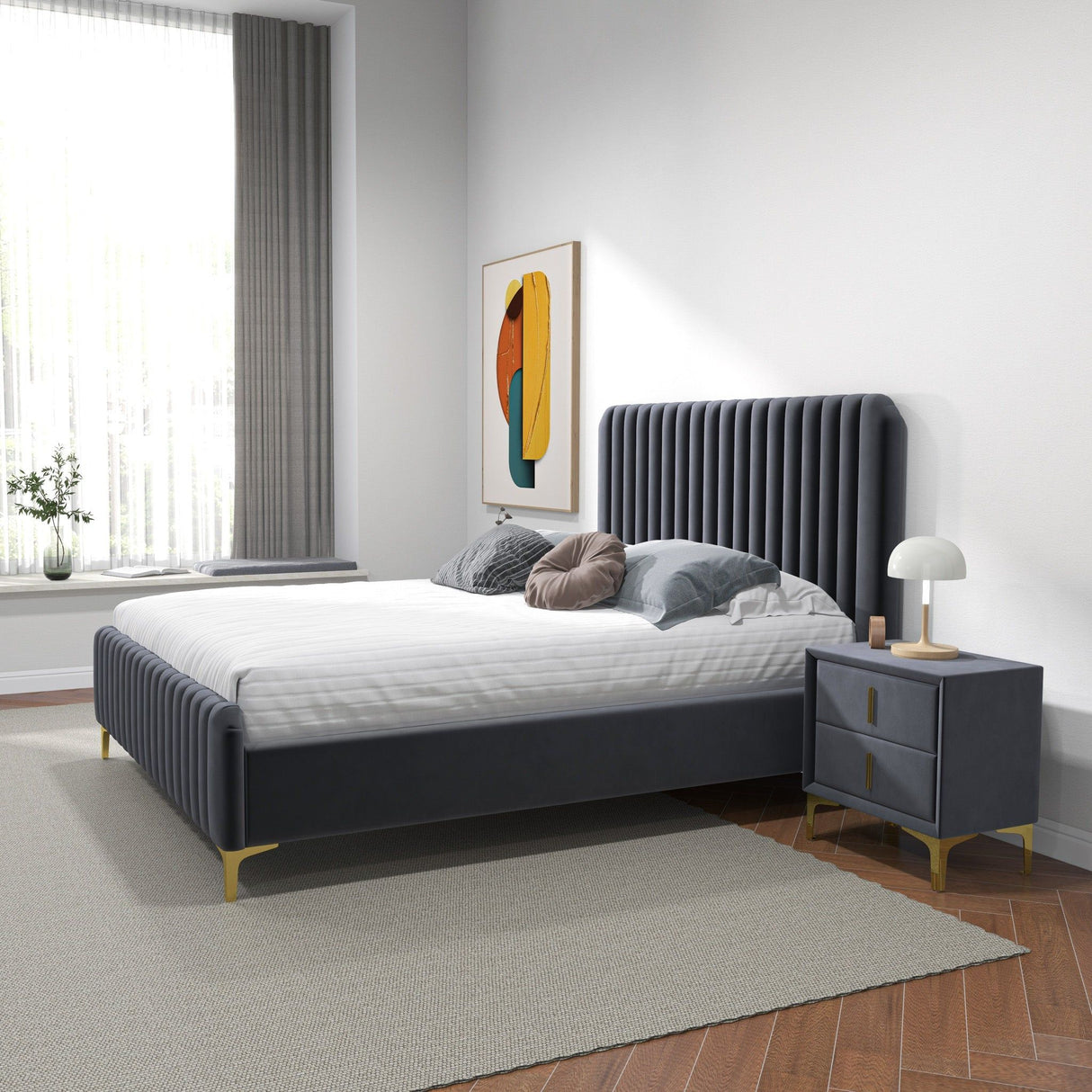 Bethany - Queen Upholstered Platform Bed - Gray by Ashcroft Furniture | Bel Furniture