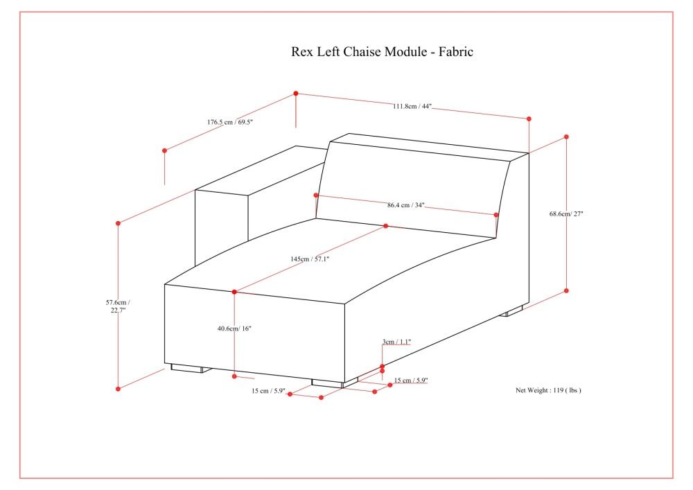 Rex - Left Chaise Sofa Module - Gray