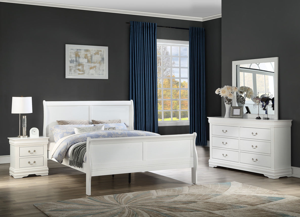 Louis Philip - Bedroom Set White 4 Pc. Bed, Dresser, Mirror, Nightstand by Crown Mark | Bel Furniture
