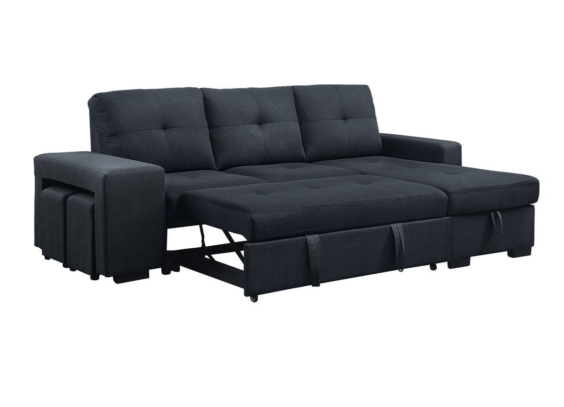 Lucas - Linen Sleeper Sectional Sofa With Reversible Storage Chaise - Dark Gray by Lilola Home | Bel Furniture