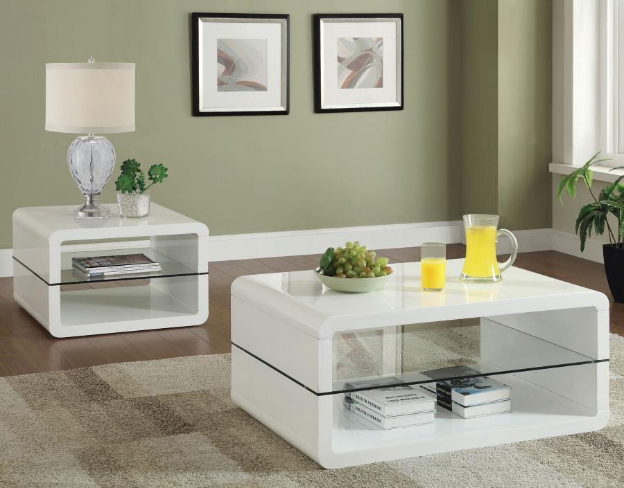 Elana - 1-Shelf Rectangular Side End Table - White High Gloss by CoasterEssence | Bel Furniture