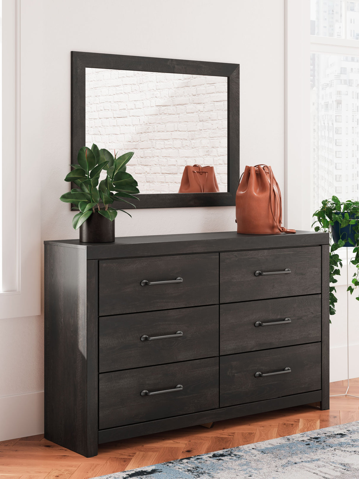 Hollivern - Dark Gray - Dresser And Mirror by Signature Design by Ashley® | Bel Furniture