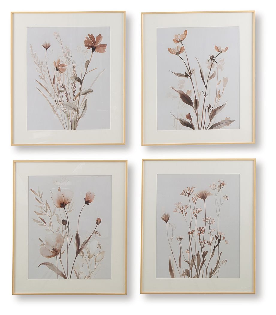 Chettings - Beige / Gray / Blush - Wall Art Set (Set of 4) by Signature Design by Ashley® | Bel Furniture