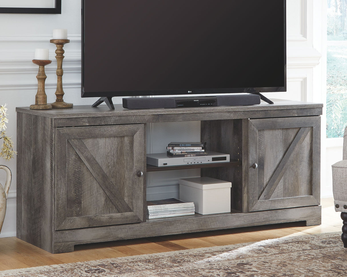 Wynnlow - Gray - 63" TV Stand With Glass/Stone Fireplace Insert by Signature Design by Ashley® | Bel Furniture
