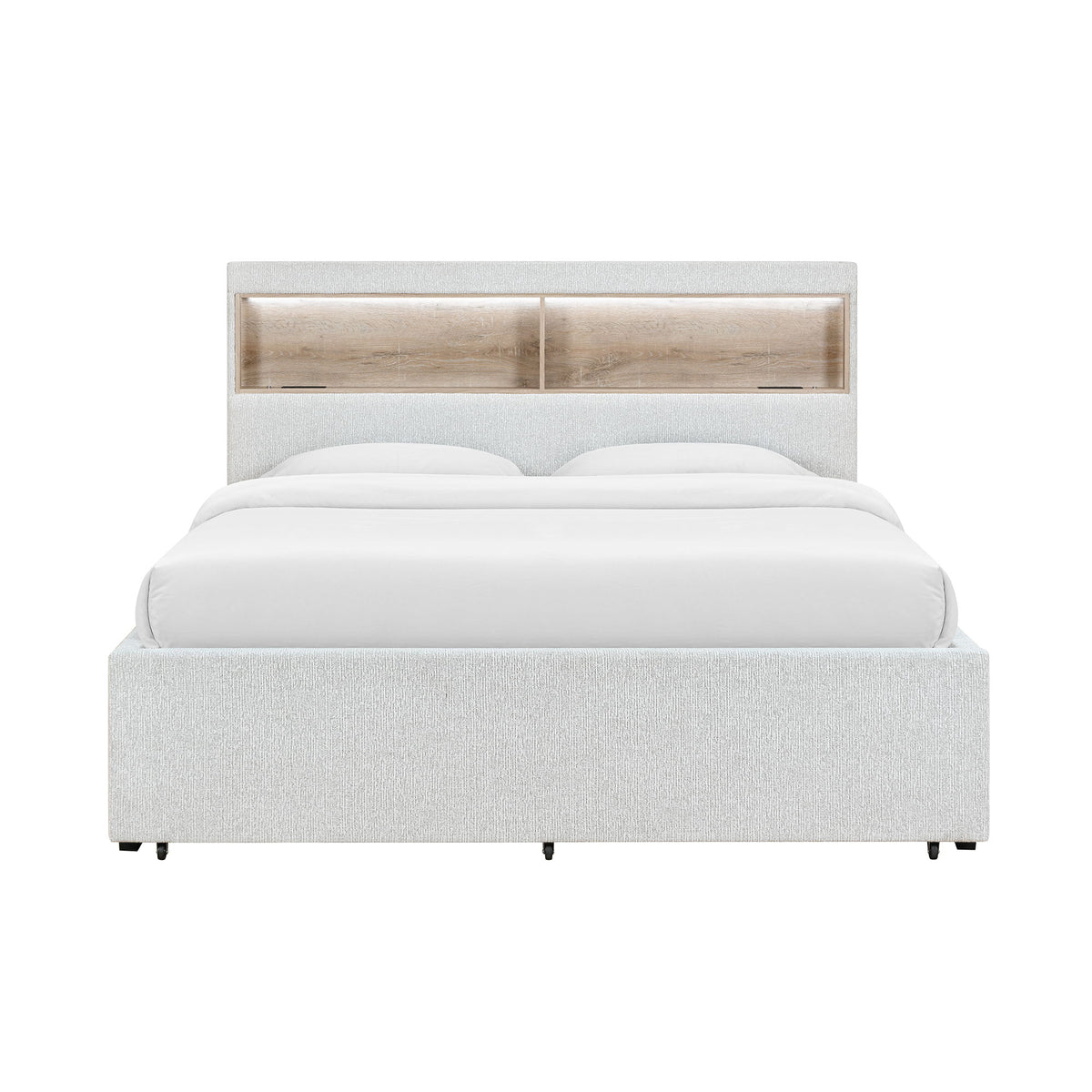 Sacha - Bed With LED And Bookcase Headboard, Built In Siderail Storage