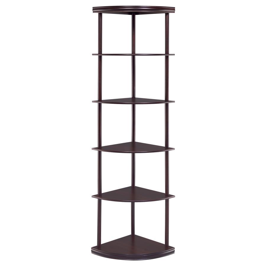 Bonwick - 5-Shelf Corner Bookshelf - Cappuccino by CoasterEveryday | Bel Furniture