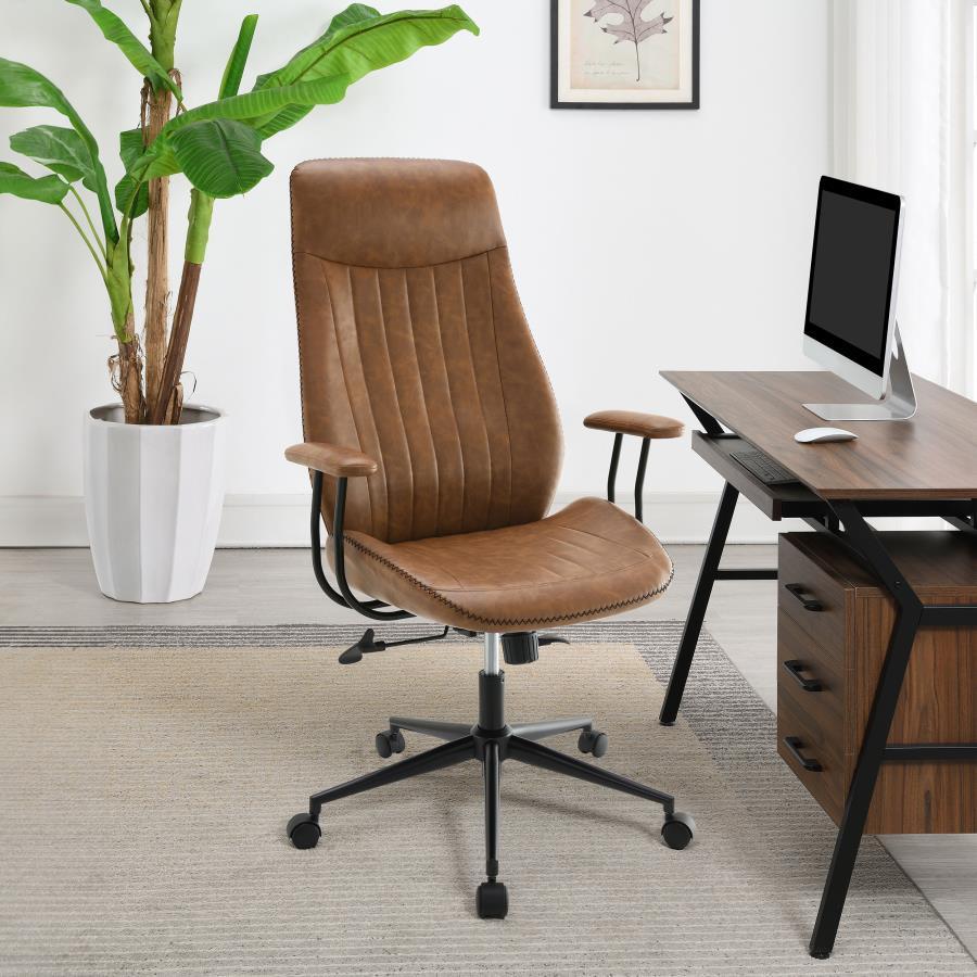 Ranger - Upholstered Adjustable Home Office Desk Chair - Brown by CoasterEveryday | Bel Furniture