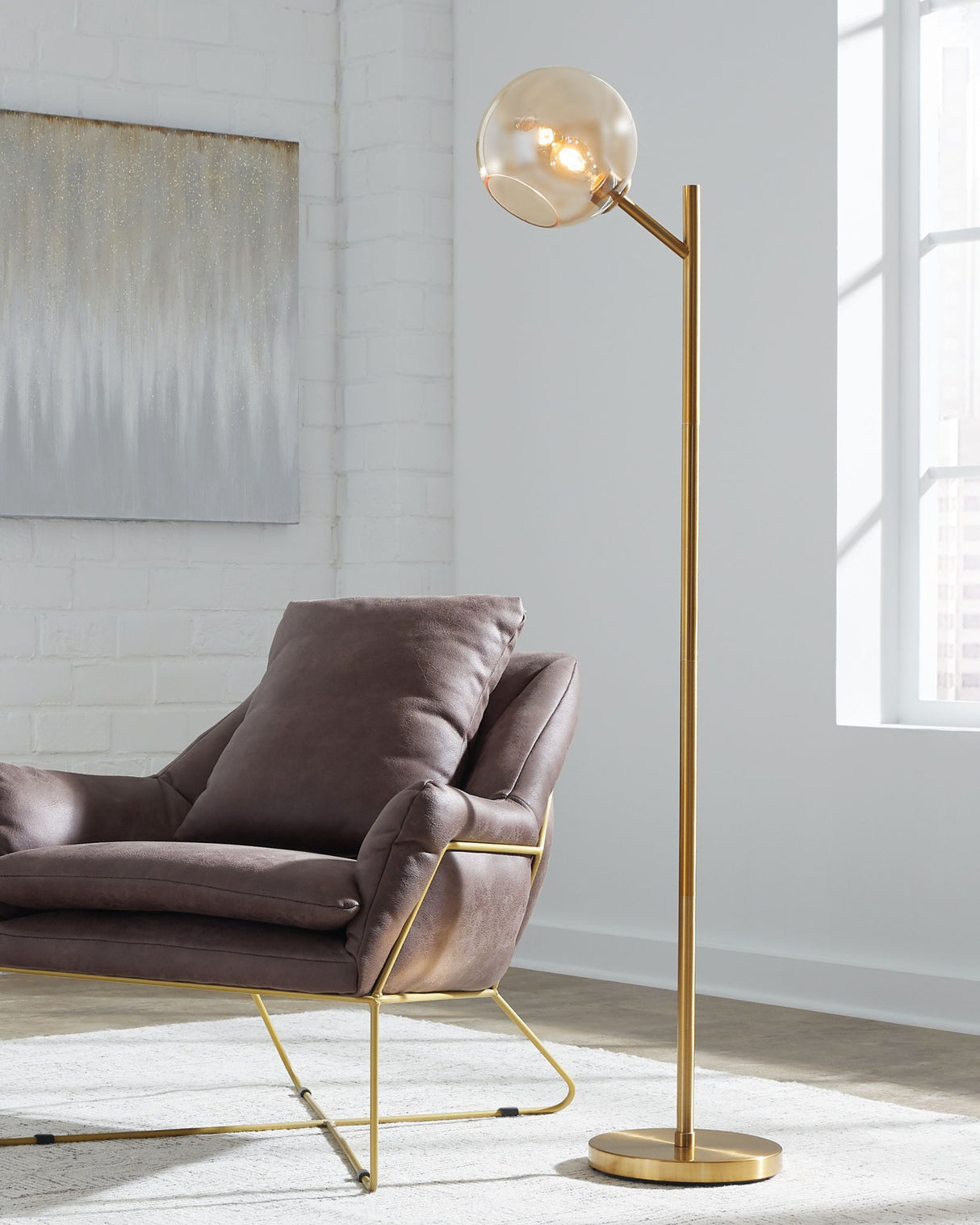 Abanson - Metal Floor Lamp - Amber / Gold Finish