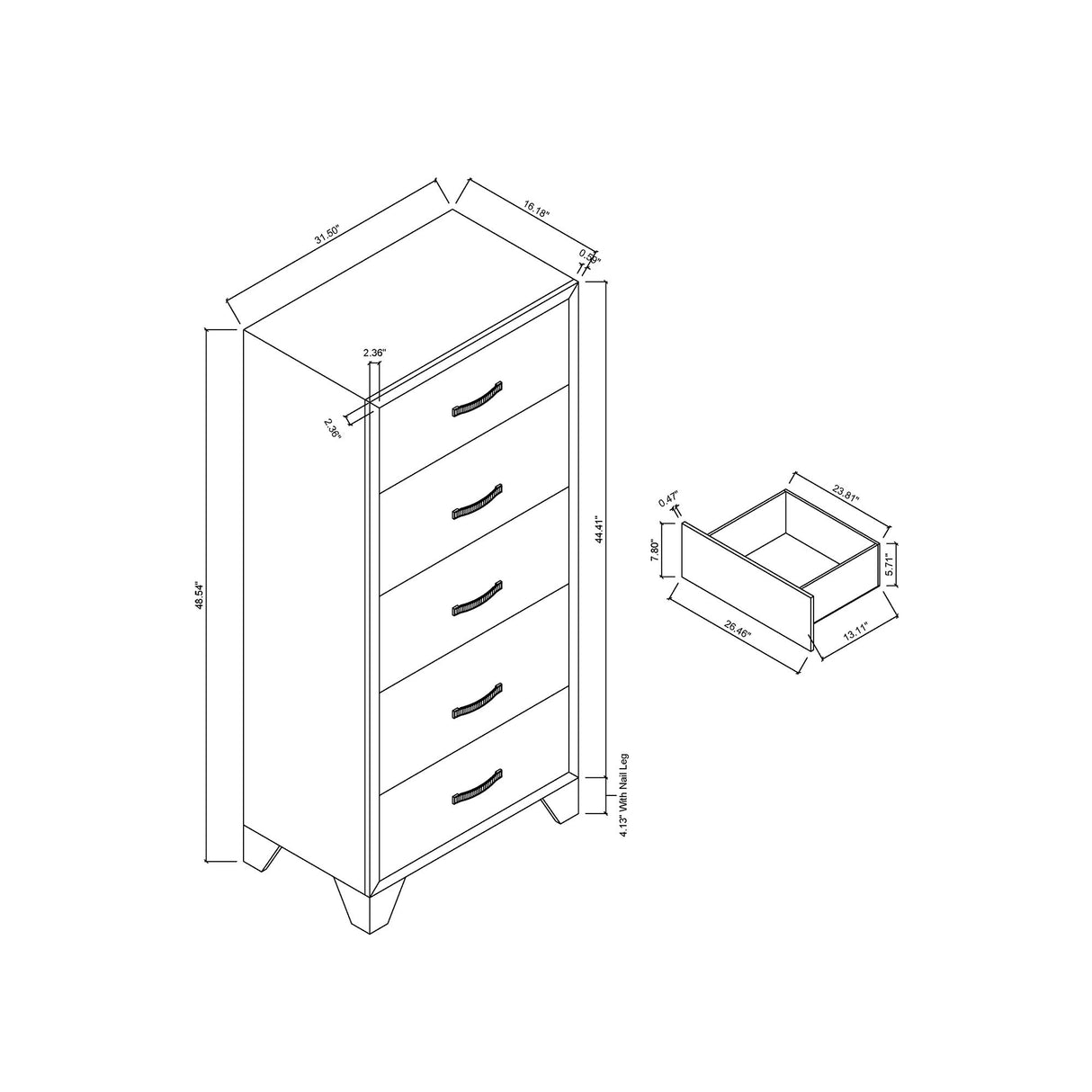 Carlos - 5 Pieces Queen Bedroom Set, Modern Design - Black