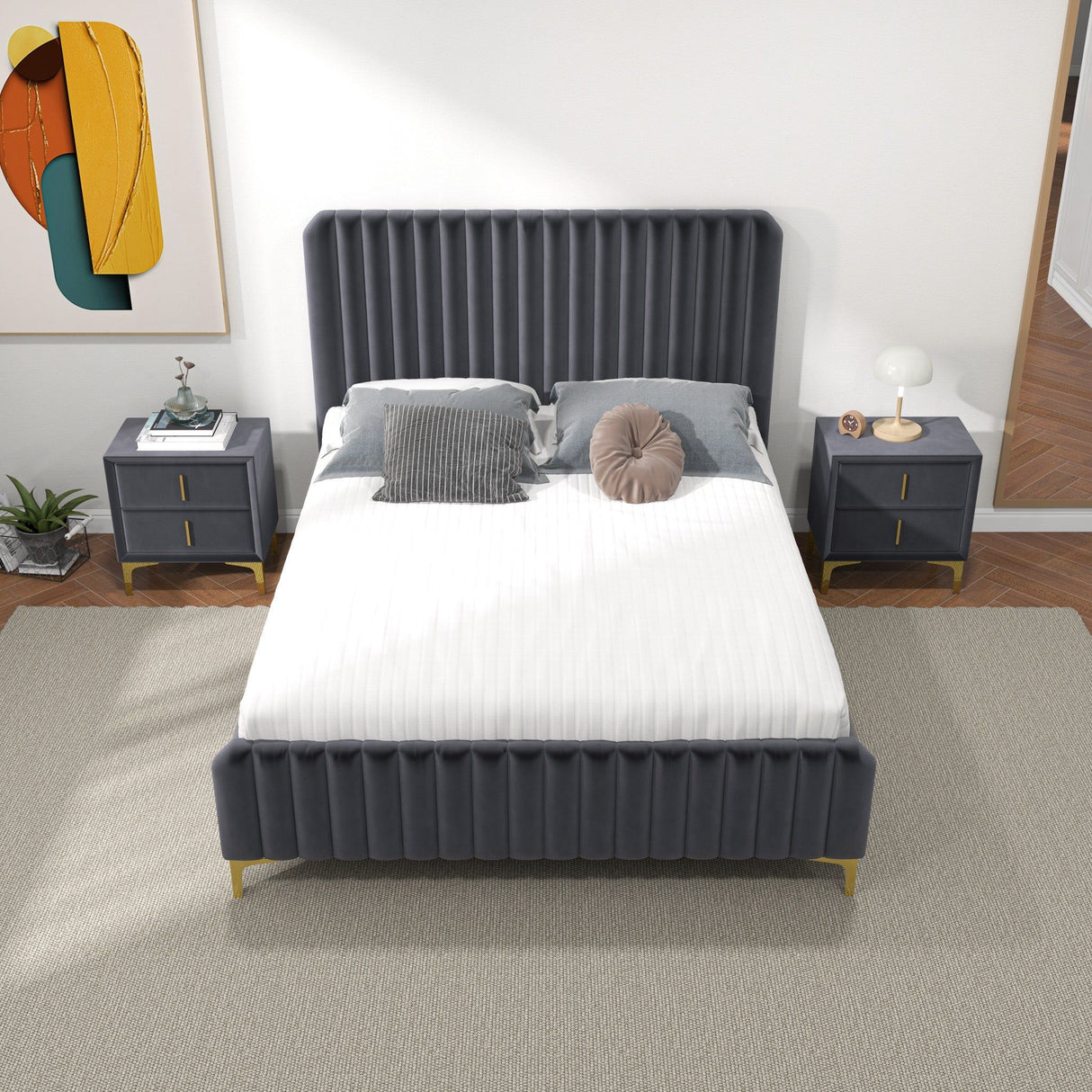 Bethany - Queen Upholstered Platform Bed - Gray by Ashcroft Furniture | Bel Furniture
