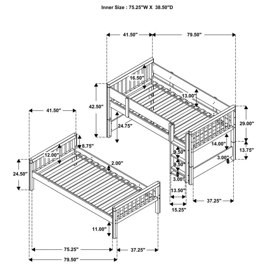Dakota - Wood Twin Over Twin Bunk Bed - Natural by Coaster Fine Furniture | Bel Furniture