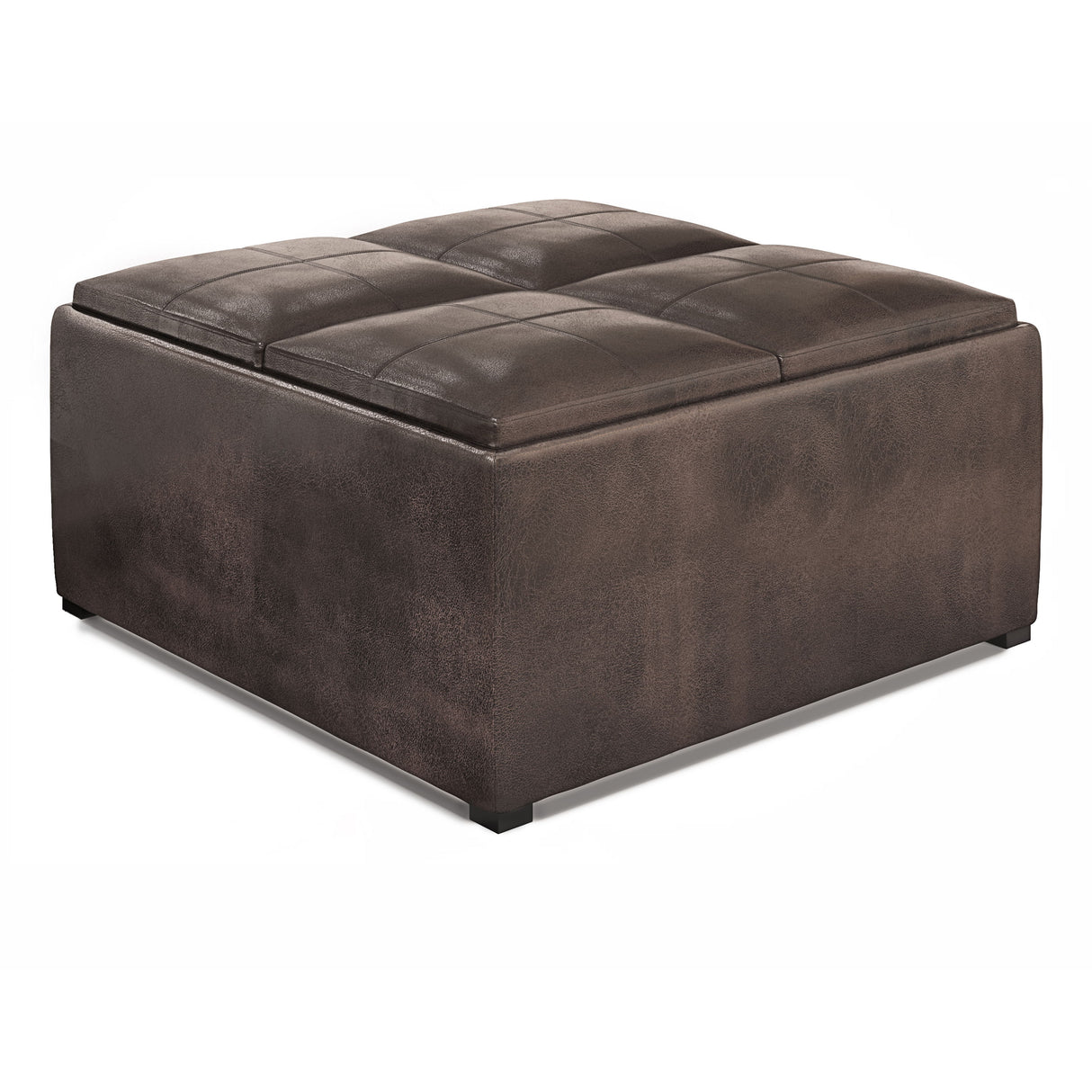 Avalon - Upholstered Square Coffee Table Storage Ottoman Dark Brown by Simpli-Home | Bel Furniture