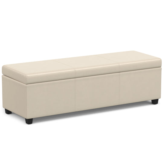 Avalon - Multifunctional Storage Ottoman Bench Beige 53.9"W x 18"D x 16.1"H Faux Leather by Simpli-Home | Bel Furniture
