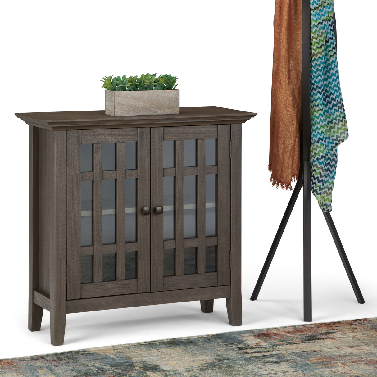 Bedford - Low Storage Media Cabinet - Farmhouse Gray by Simpli-Home | Bel Furniture