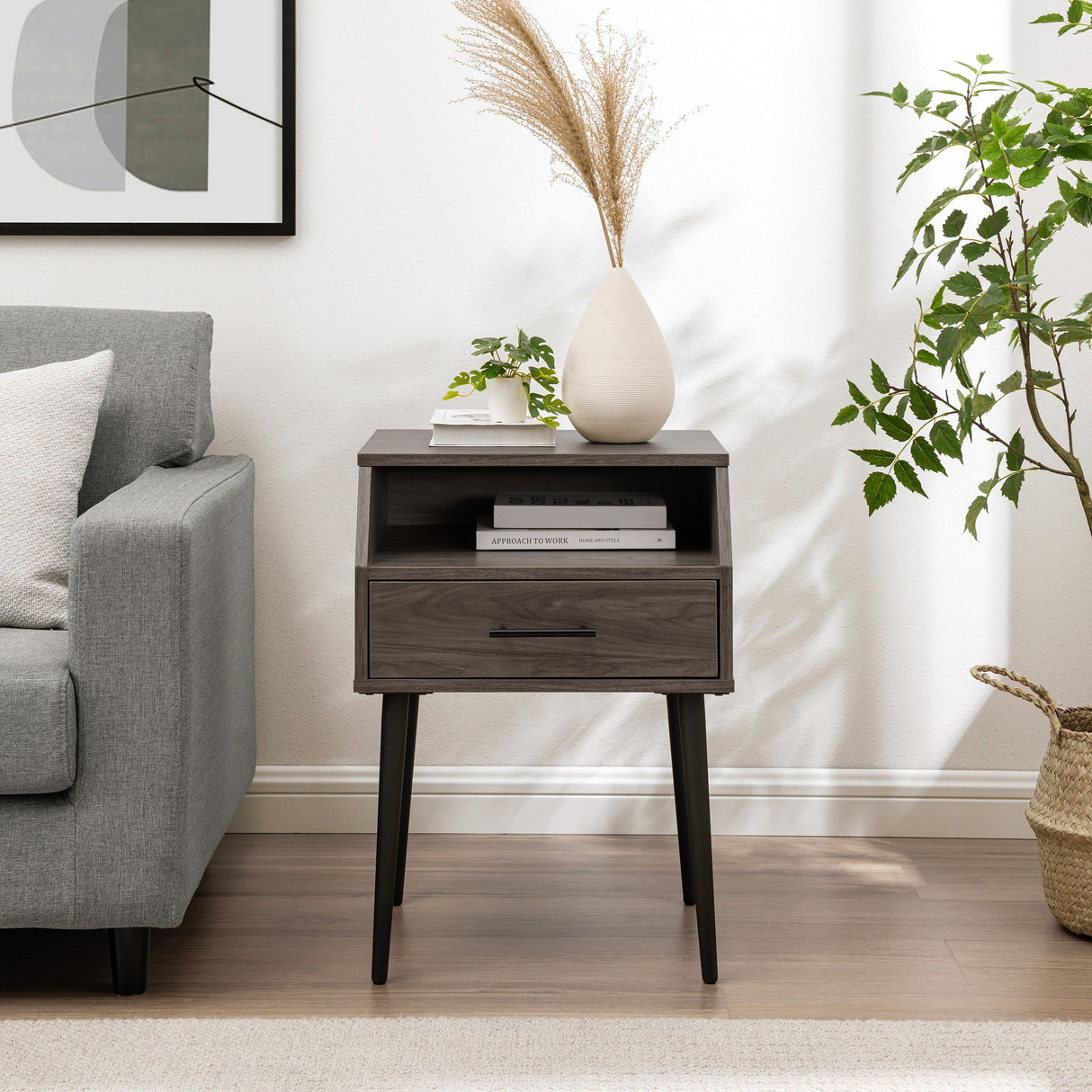 Contemporary Angled Nightstand - Slate Gray by Walker Edison | Bel Furniture