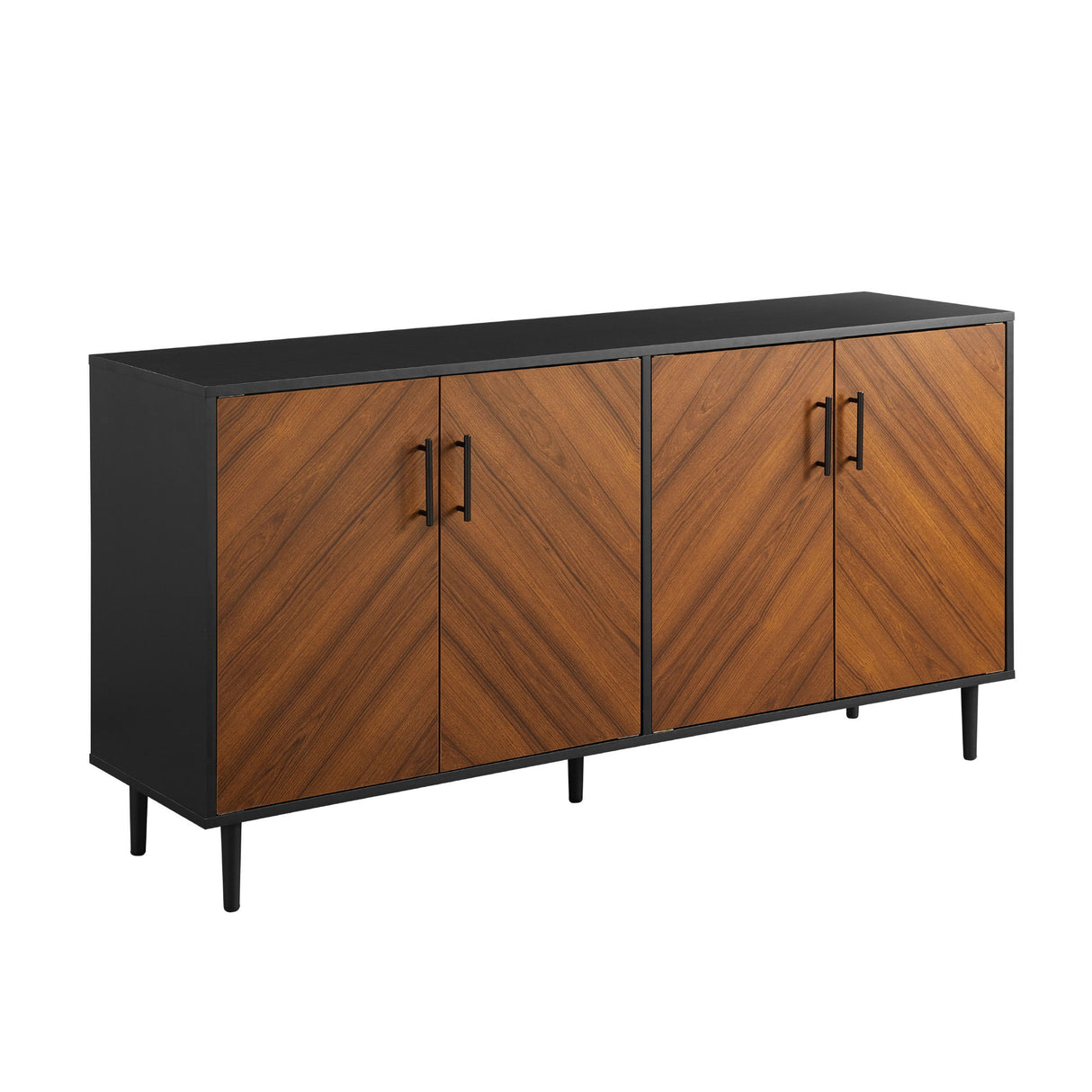 Mid-Century Modern Faux Bookmatch Door Buffet - Acorn / Solid Black by Walker Edison | Bel Furniture