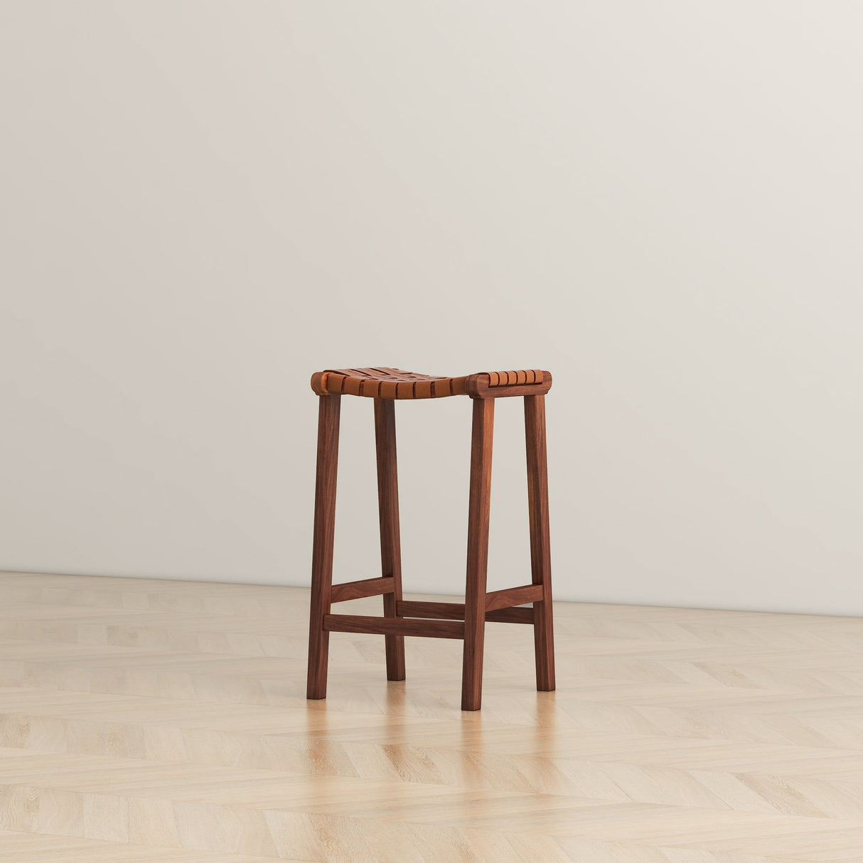 James - Mid-Century Modern Genuine Leather Counter Stool