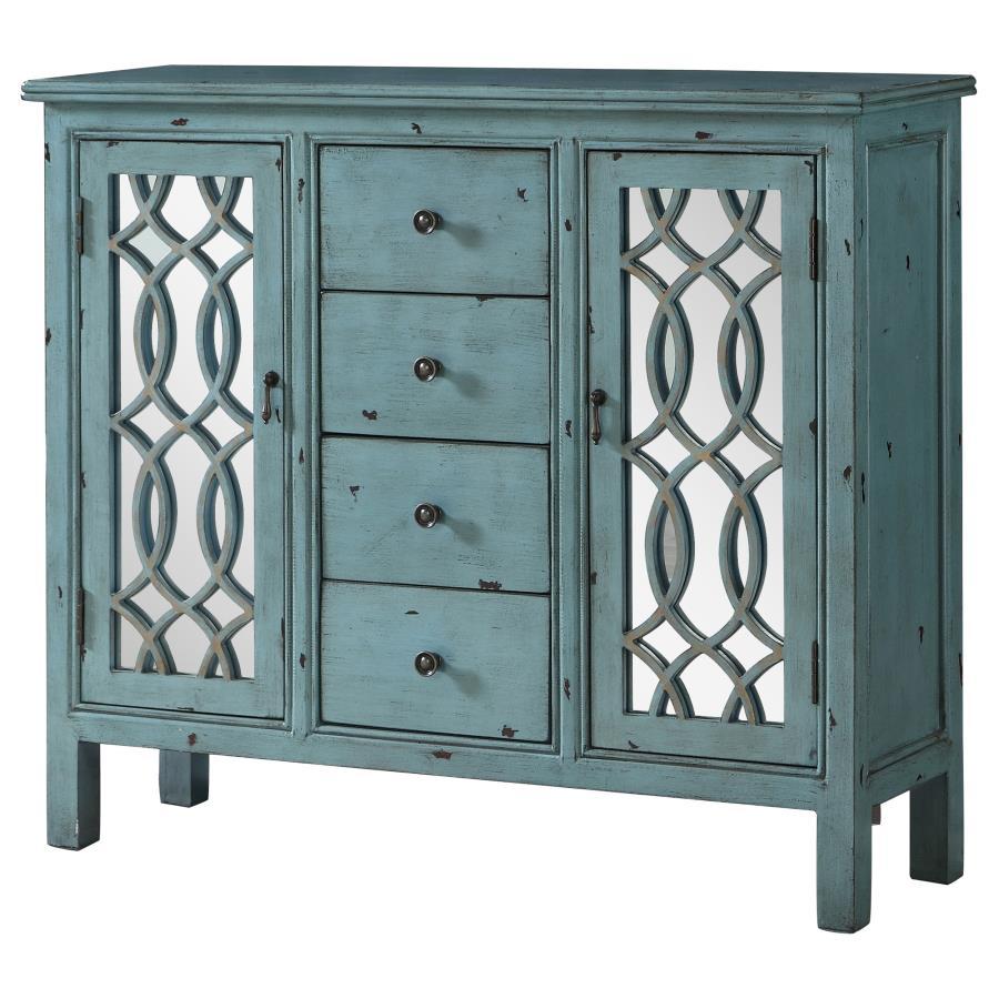 Rue - 4-Drawer Wood Trellis Accent Storage Cabinet - Blue by CoasterEveryday | Bel Furniture