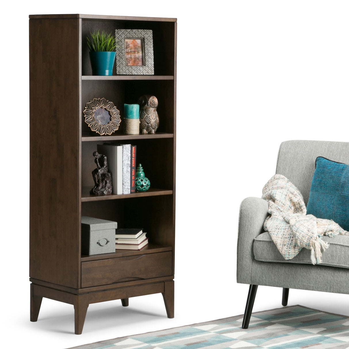 Harper - Bookcase With Storage - Walnut Brown by Simpli-Home | Bel Furniture