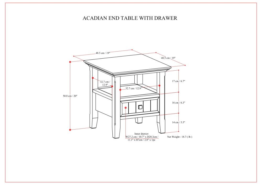 Acadian - End Table With Drawer - Brown by Simpli-Home | Bel Furniture