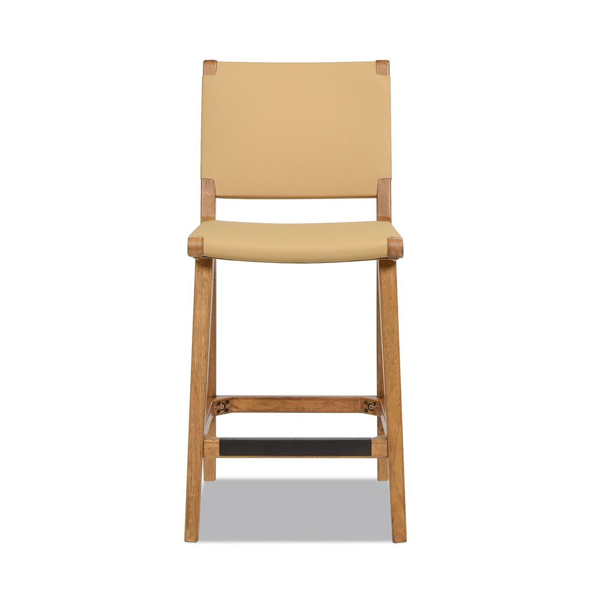 Pierre - Farmhouse Saddle Kitchen Island Counter Stool With Back - Sunkissed Beige Leather / Natural by Jennifer Taylor Home | Bel Furniture