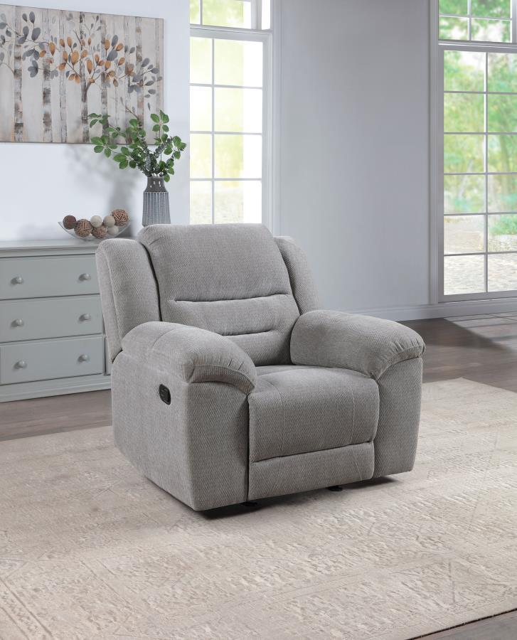 Gilson - Chenille Upholstered Reclining Glider Recliner - Gray by Coaster Fine Furniture | Bel Furniture