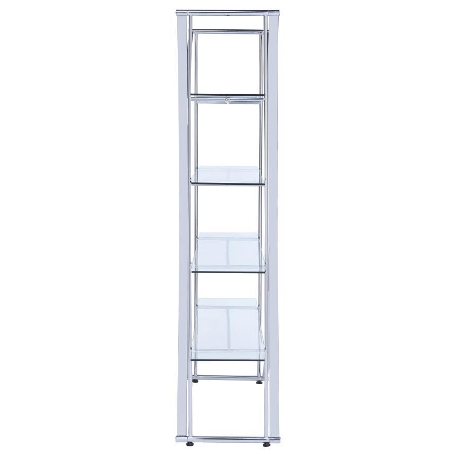 Larson - 4-Shelf Glass Bookshelf - Chrome by CoasterEssence | Bel Furniture