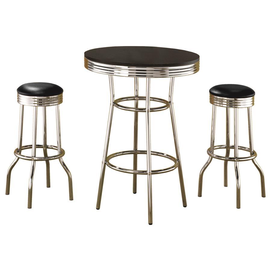 Retro - 3 Pieces Round 1950s Bistro Pub Bar Table Set by Coaster Fine Furniture | Bel Furniture