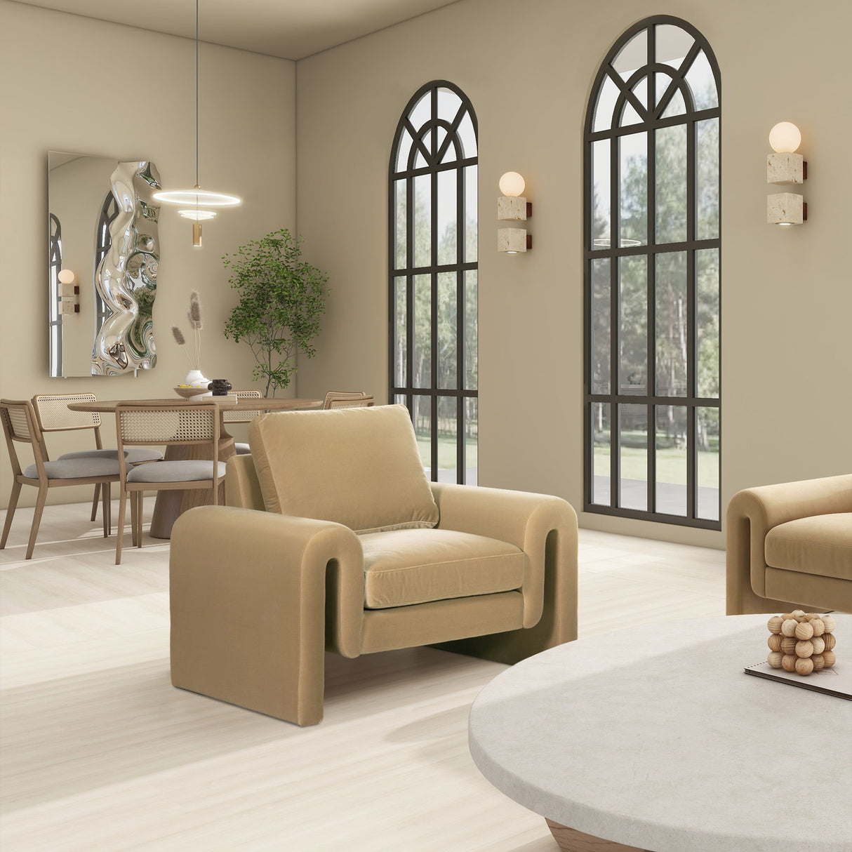 Mason - Arched Arm Chair - Camel Brown Beige by Jennifer Taylor Home | Bel Furniture