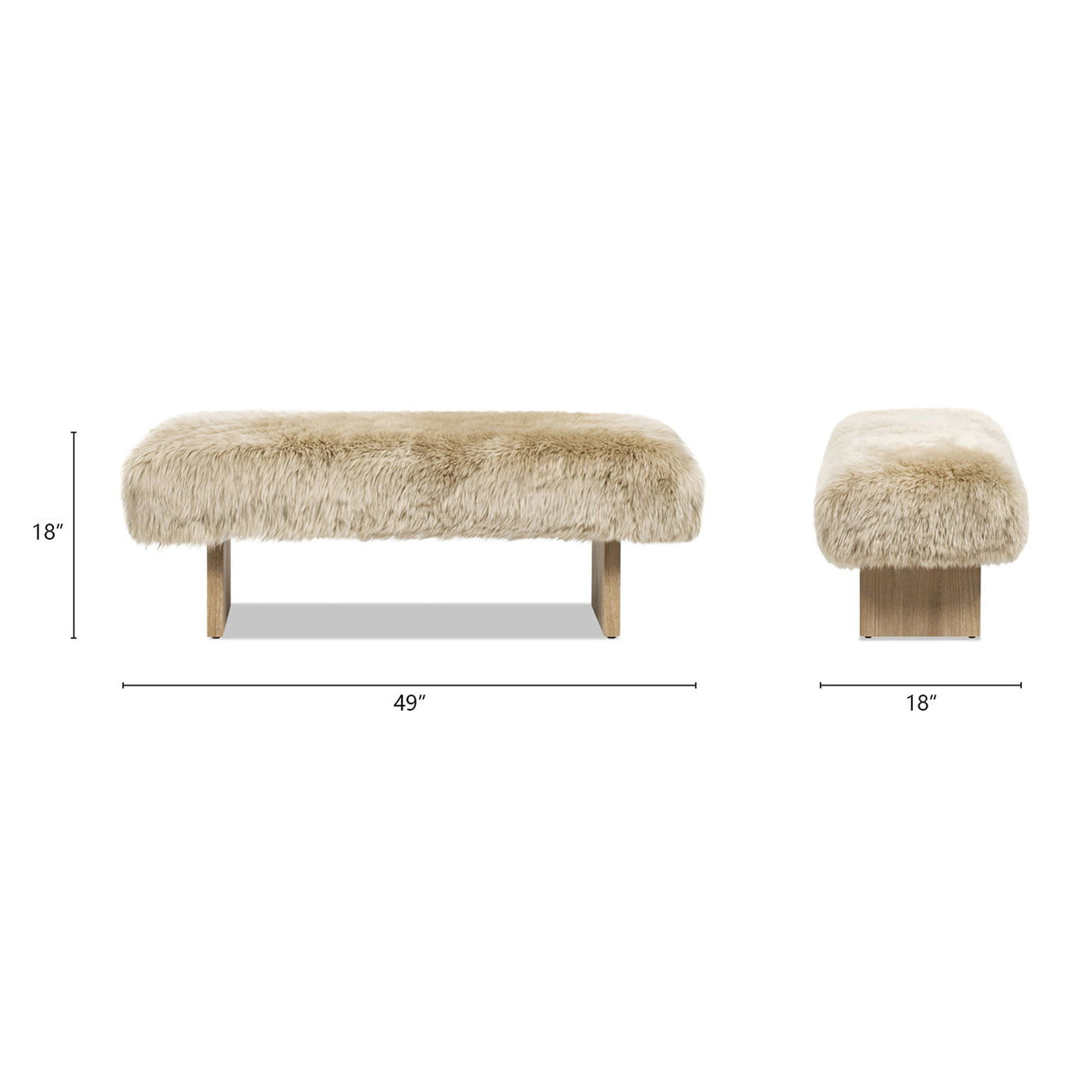 Leda - Sheepskin Fur Rectangular Accent Bench - Natural Blonde by Jennifer Taylor Home | Bel Furniture