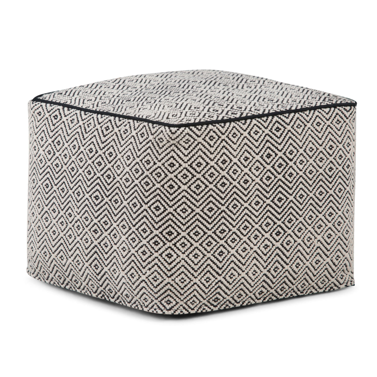 Brynn - Square Pouf - Patterned Black / Natural by Simpli-Home | Bel Furniture