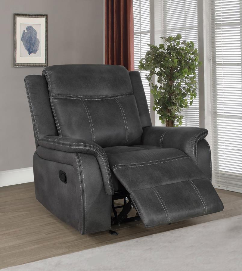 Lawrence - Upholstered Padded Arm Glider Recliner - Charcoal by CoasterEveryday | Bel Furniture