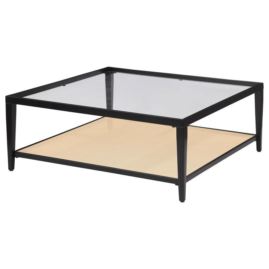 Amherst - Glass Top Metal with Cane Shelf Table by Coaster Fine Furniture | Bel Furniture