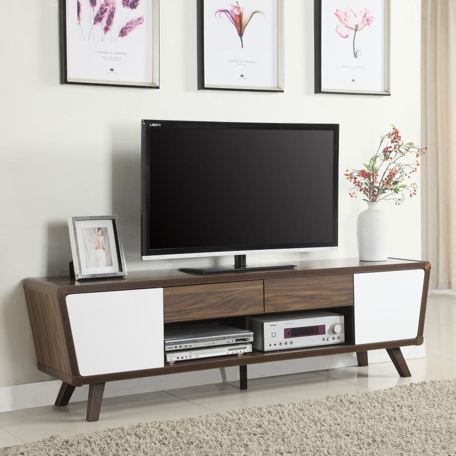 Alvin - 2 Door Engineered Wood TV Stand - Dark Walnut by CoasterEssence | Bel Furniture