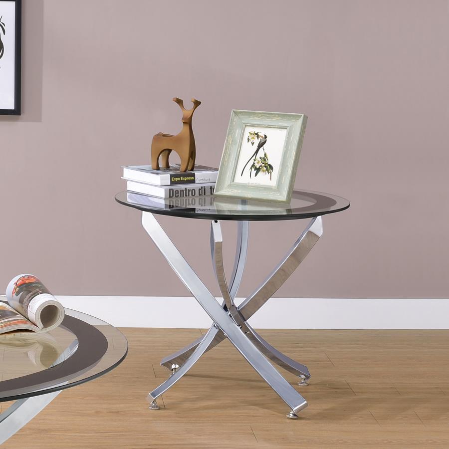 Brooke - Round Glass Top Side End Table Metal Base by CoasterEssence | Bel Furniture