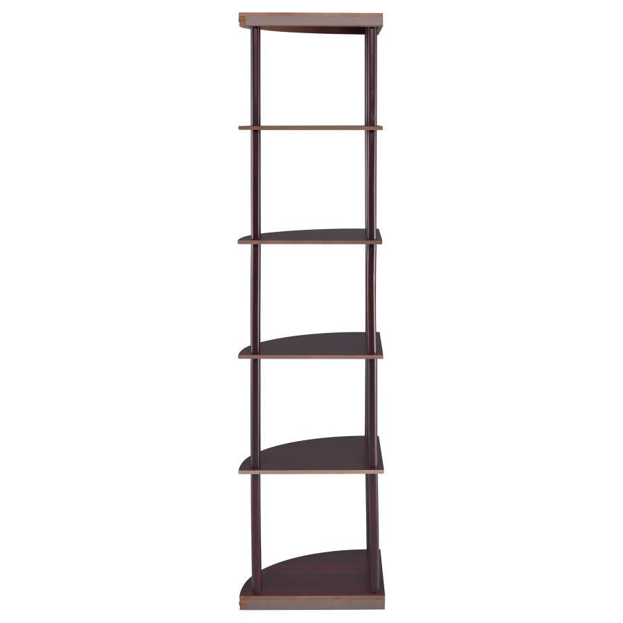 Bonwick - 5-Shelf Corner Bookshelf - Cappuccino by CoasterEveryday | Bel Furniture