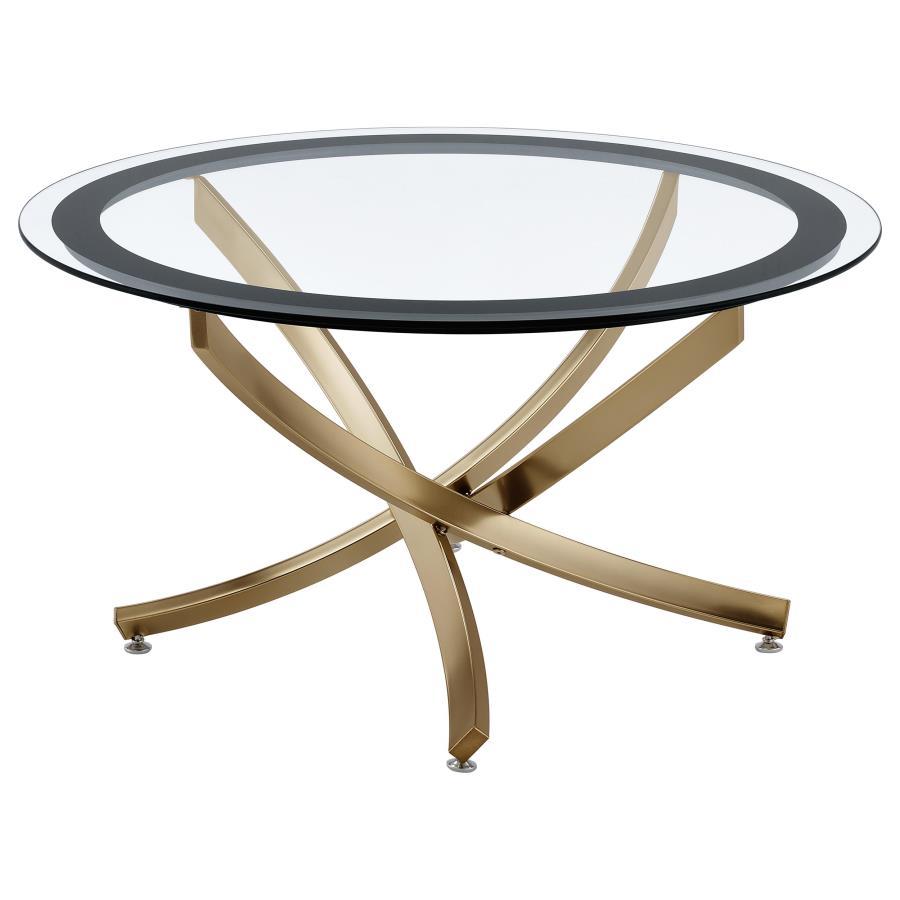 Brooke - Round Glass Top Coffee Table Metal Base by CoasterEssence | Bel Furniture