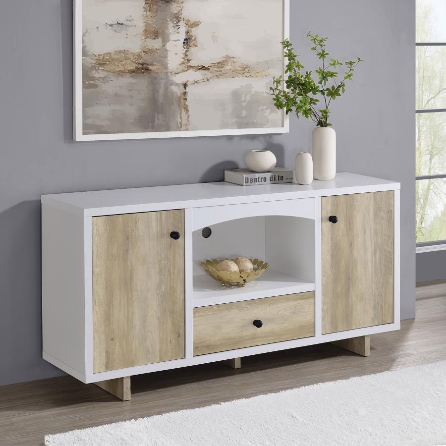 Dalton - 2 Door Storage Credenza - White And Distressed Pine by CoasterEveryday | Bel Furniture