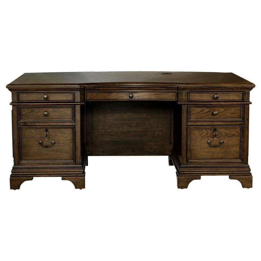 Hartshill - 7-Drawer Executive Desk - Burnished Oak by CoasterElevations | Bel Furniture