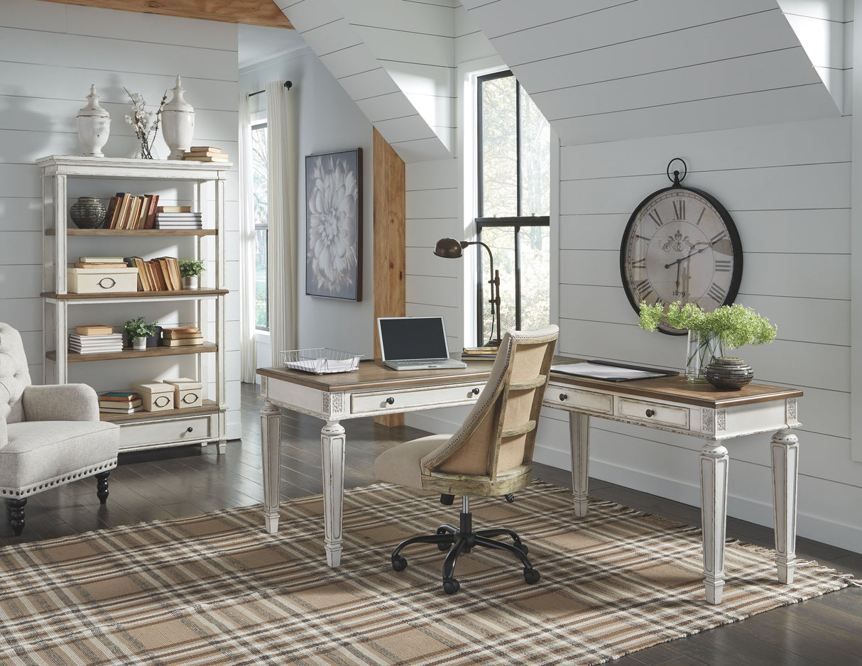 Realyn - White / Brown - Home Office L Shaped Desk by Signature Design by Ashley® | Bel Furniture