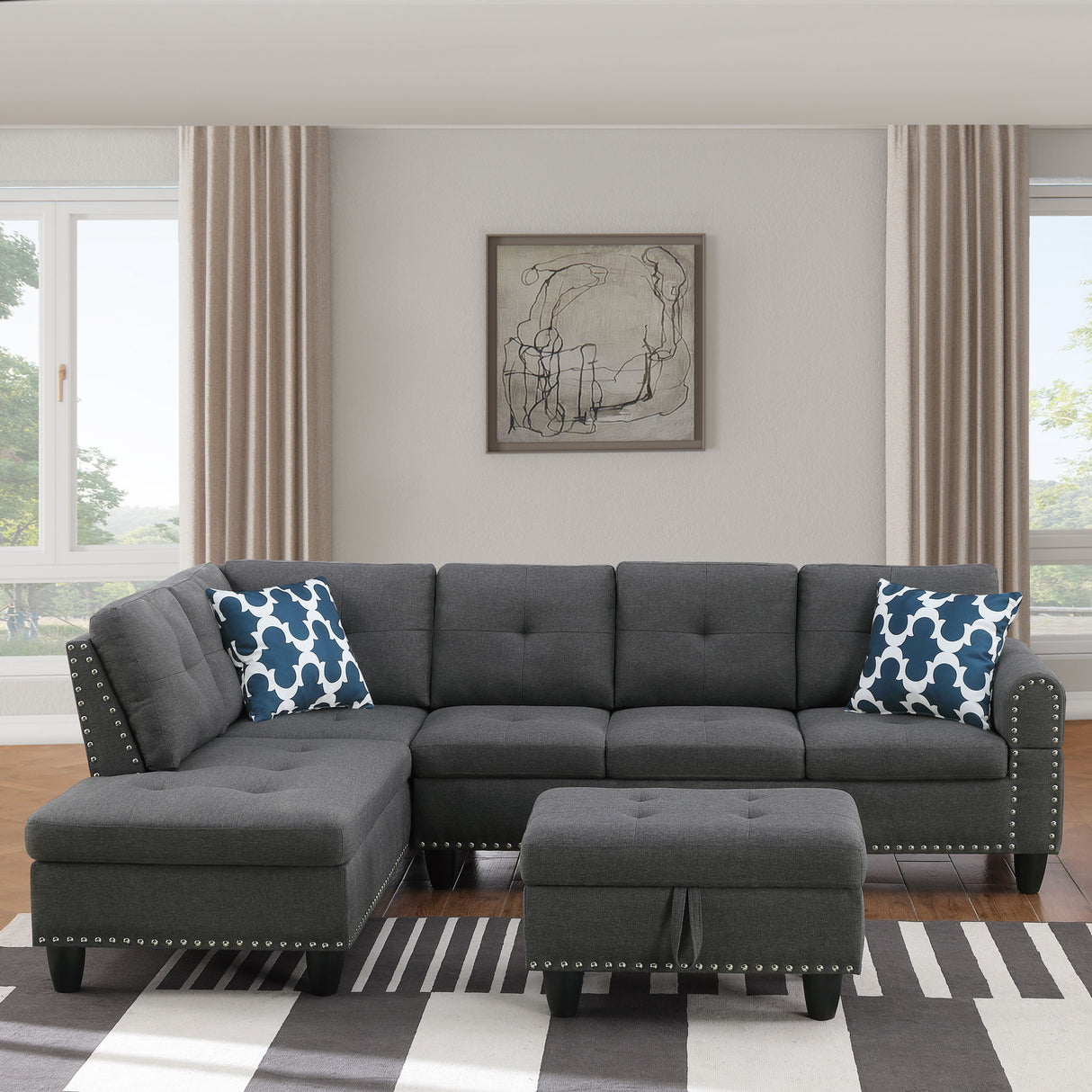 Alger - 98" Wide Left Hand Facing Sofa & Chaise With Ottoman