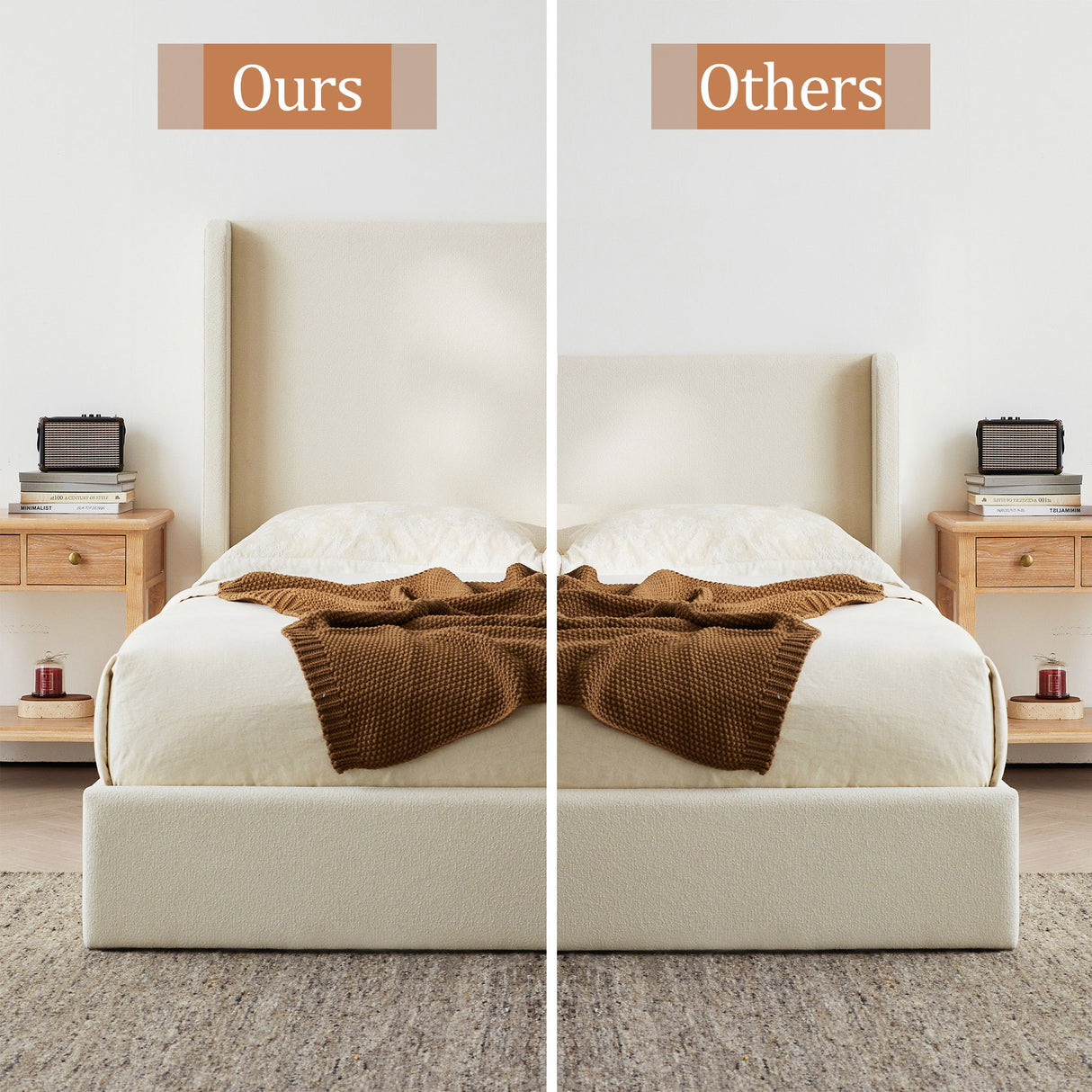 Carmen - King Size Upholstered Wingback Bed - Ivory